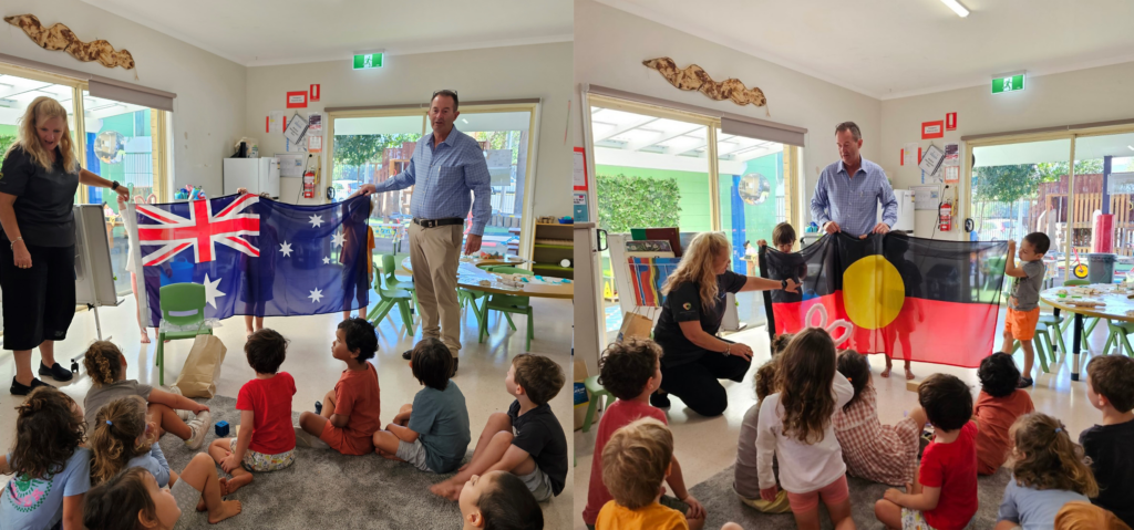 Minister Andrew Wallace Reads to the children of Milestones Early Learning Warana