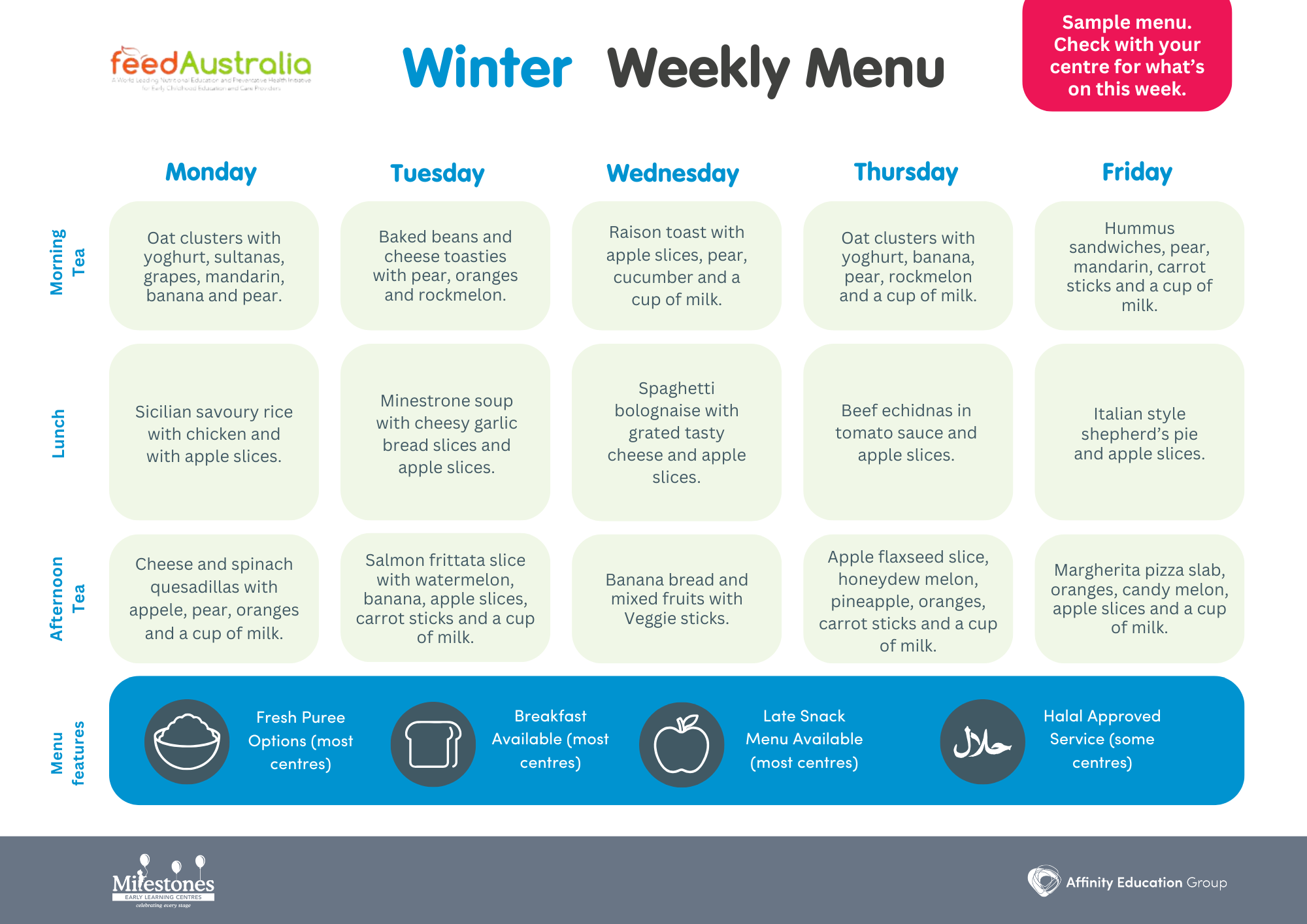 See what's being served in our centres. Click to download our sample menu.